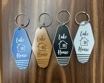 Lake House Hotel Keychain. Retro Boat Keychain. Engraved Cabin Keychain. Key Holder.