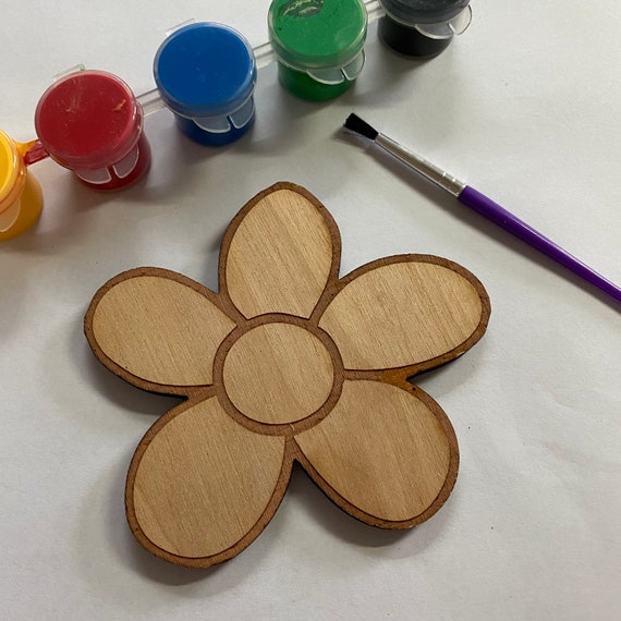 Two Flowers, Unfinished Wooden Craft, Paint by Line