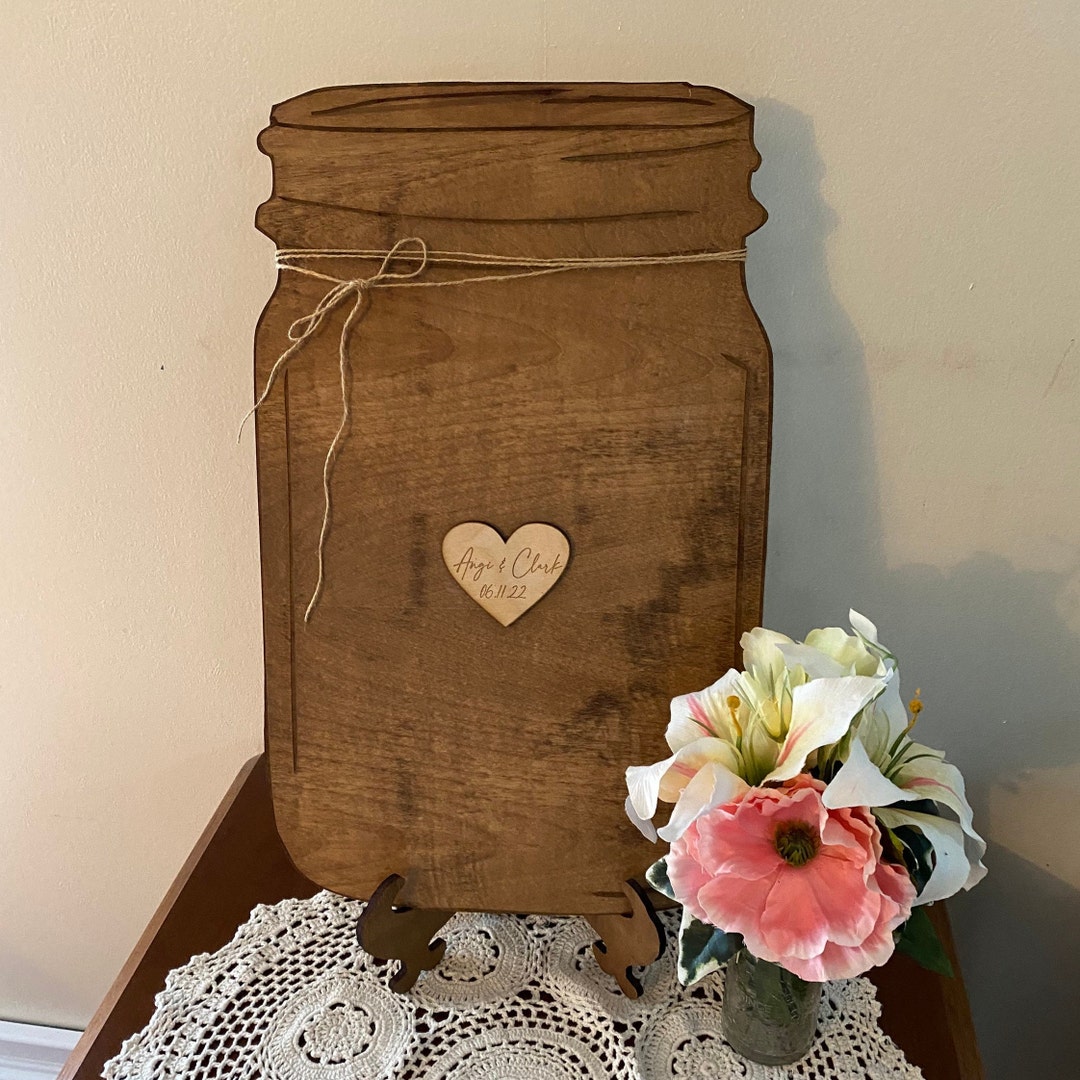 Mason Jar Guest Book. Wedding Guest Book Alternative. Wooden Rustic Wedding Guest Book