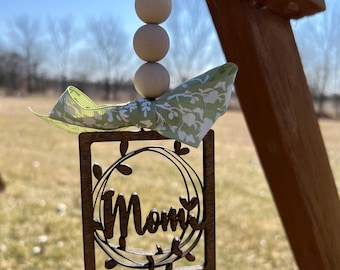 Rustic Mom Car Charm: Birch Wood Rearview Mirror Decor