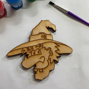 Unfinished Wooden Witch Cut Out. Halloween Wooden Blank. Unfinished Wood Blanks. Kid Craft.