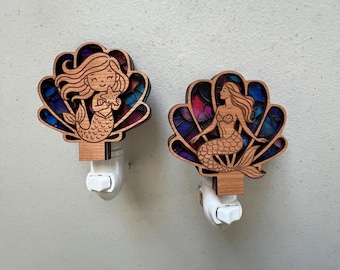Engraved Wooden Mermaid Night Light, Kids Room Decor.