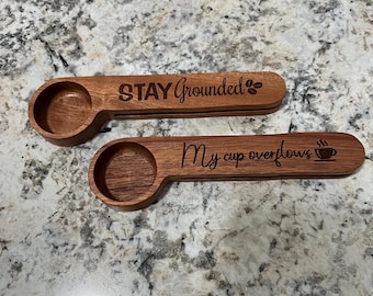 Engraved Sapele Wood Coffee Spoon with Bag Clip