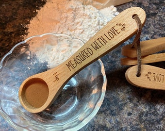 Measuring Wooden Spoons for Grandma. Engraved Measured With Love Spoons. Bridal Shower Gift.