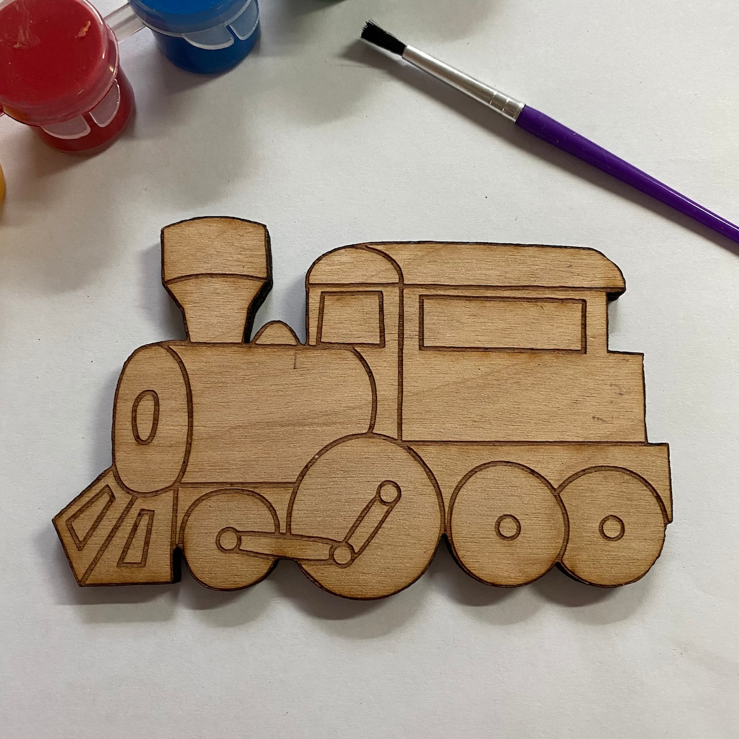 Unfinished Wooden Train to Paint. Train Engine Wooden Blank. Unfinished