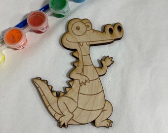 Unfinished Wooden Alligator Craft Blank: Paintable Reptile Cutout