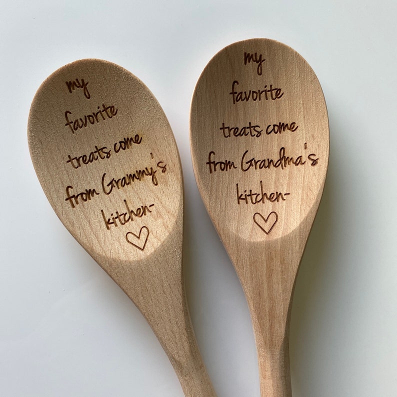 a Handmade laser engraving durable lightweight beechwood round handle spoon is one of the best gift for new grandma