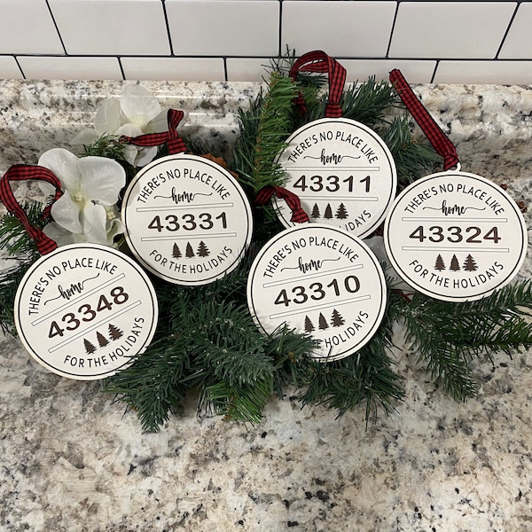 Zip Code Ornaments. Personalized Christmas Ornaments for Realtors. Home for the Holidays Wooden Ornament.