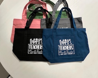 Teachers Plant Seeds Tote Bag. Colored Canvas Book Bag. Employee Gift.