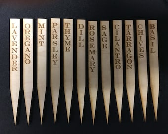 Herb garden markers. Set of 12 markers for garden. Identify my herbs. Wooden sticks to identify your herbs in your garden.