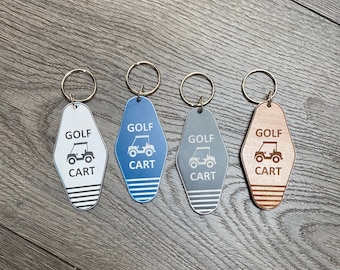 Golf Cart Hotel Keychain. Retro Golf Keychain. Engraved Campground Keychain. Key Holder.