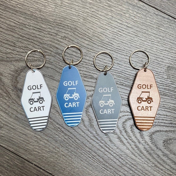 Golf Cart Hotel Keychain. Retro Golf Keychain. Engraved Campground Keychain. Key Holder.