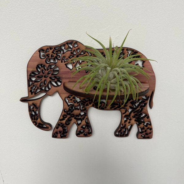 Air Plant Wall Hanger. Wooden Elephant  Air Plant Holder. Elephant Plant Hanger. Gift for Plant Lover.