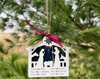Laser-Cut Nativity Manger Ornament, Religious Christmas Decor