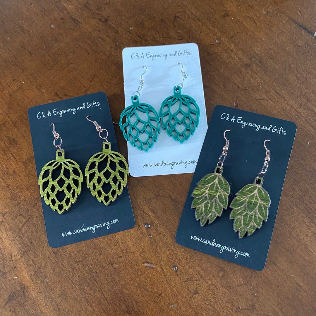 Hops Dangle Earrings. Wood or Plastic Shape Hops Jewelry. Beer Hops
