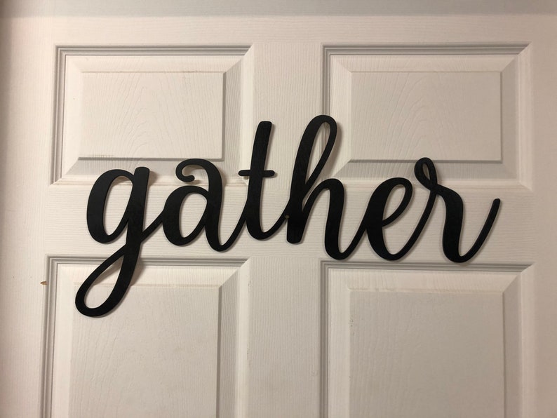 Gather Words. Gather Wall Decor. Wood Word Cut Out. Wooden Gather Cut Out. Gather Sign. Black