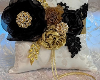 Black and Gold Ring Pillow
