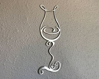 Wine Glass Metal Wall Art Decoration Skilwerx 9x3 Plasma cut wine vineyard kitchen 11