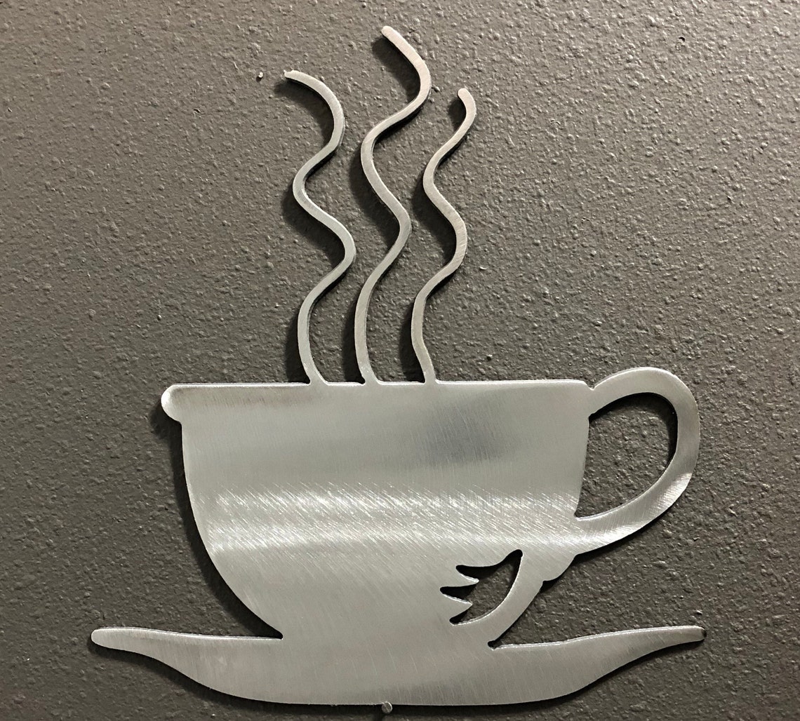 Coffee Cup Metal Wall Art Decoration Skilwerx 7x7 Plasma Cut Etsy