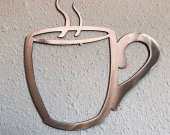 Coffee Cup Aluminum Metal Wall Art Decoration 10 Skilwerx 16 x 14 Plasma Cut kitchen