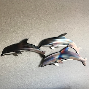 Dolphins L Metal Wall Art Decoration Skilwerx 30x13 Ocean Nautical Marine Sea Life Beach House