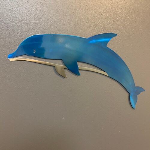 Dolphin L Metal Wall Art Decoration Skilwerx 30x13 Ocean Etsy