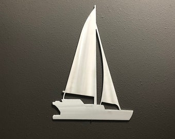 Segelboot Metallwand Kunst Nautisches Dekor Für Strandhaus Küstenwandbehang Ozean Themaboot Silhouette Stahlhaus Wandskulptur