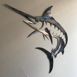 Marlin Metal Wall Art Decoration Skilwerx 30x18 Ocean Nautical Marine Sea Life Beach House
