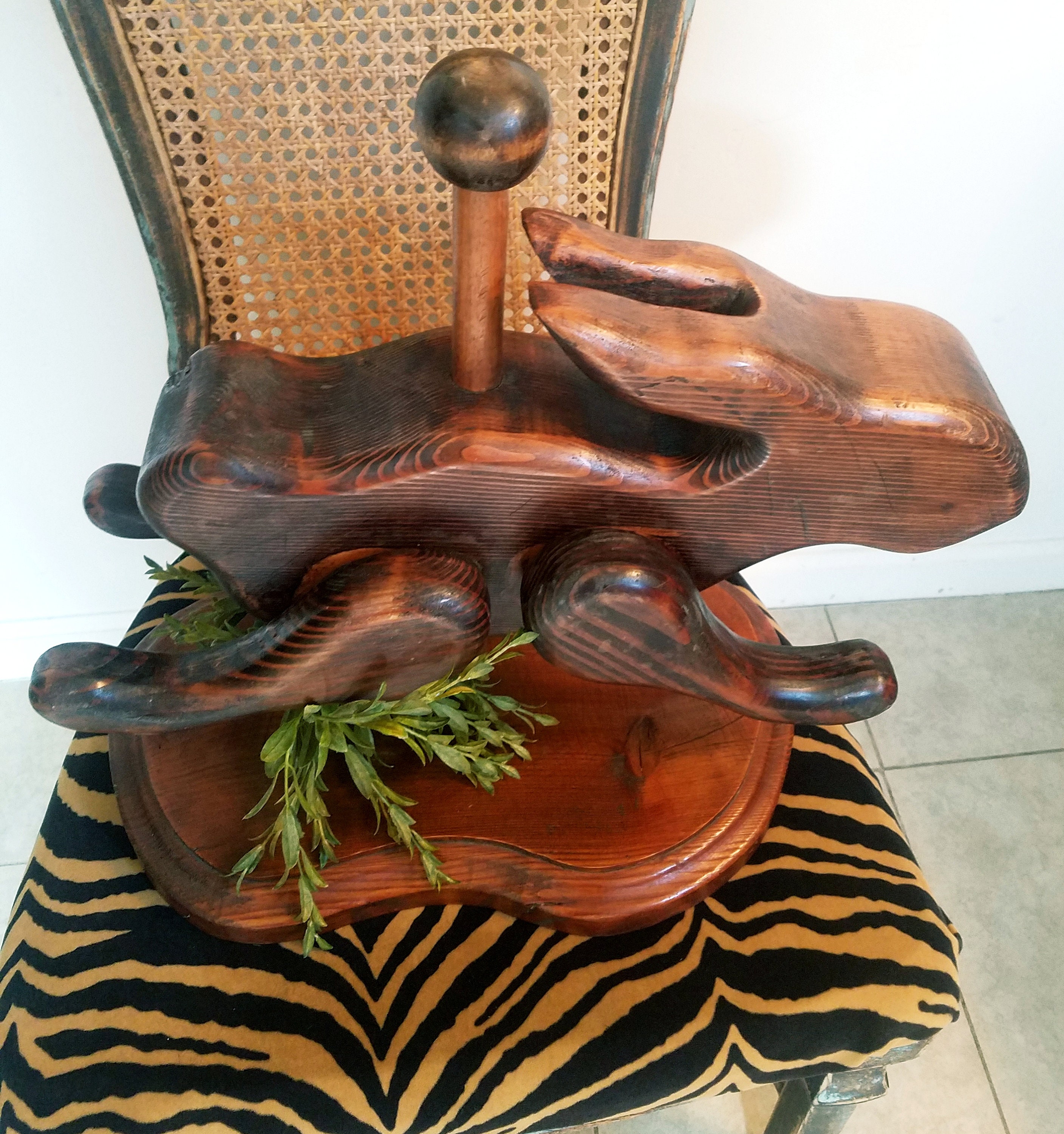 Wooden Rabbit, Easter Decor, Carved Wooden Bunny ...