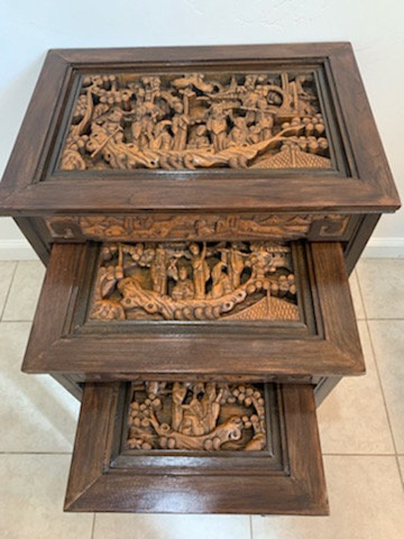 Japanese Nesting Tables Hand Carved Hardwood Nesting Tables Etsy