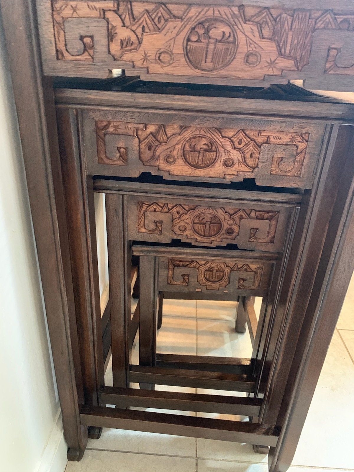 Japanese Nesting Tables Hand Carved Hardwood Nesting Tables Etsy