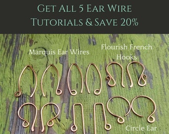 Jewelry Tutorial Bundle: Learn to make your own custom earring findings in 5 popular shapes. Includes 5 printable PDF digital download files