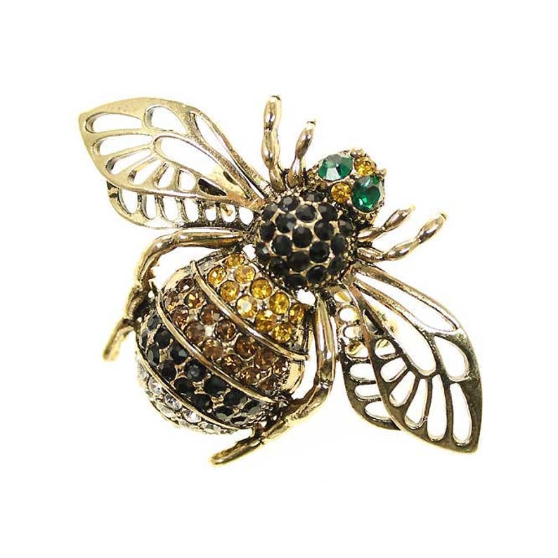 Gold Bee Brooch Crystal Rhinestone Insect Bug Realistic Etsy