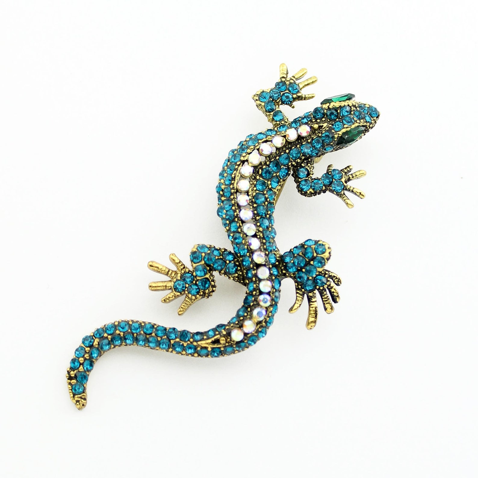 Fashionable Blue Lizard Brooch Gold Reptile Jewelry Chameleon Etsy
