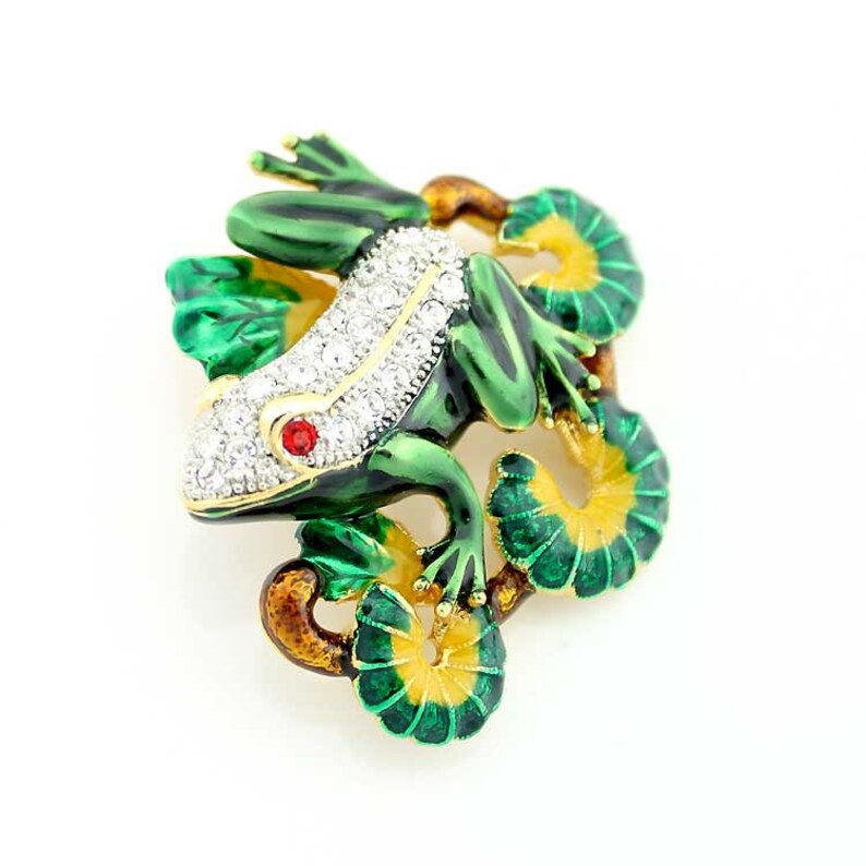 Frog Brooch Emerald Green Crystal Rhinestone Frog Jewelry Etsy