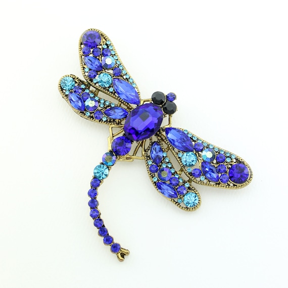 Boho Jewelry Gifts Blue Dragonfly Brooch Crystal Rhinestones Crystals Bug Insect Dragonflies Broach Pin