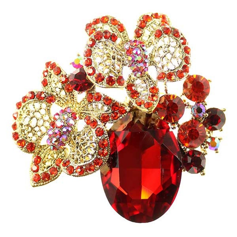 Red Brooch Ruby Red Rhinestone Orchid Jewelry Component Red Etsy Canada