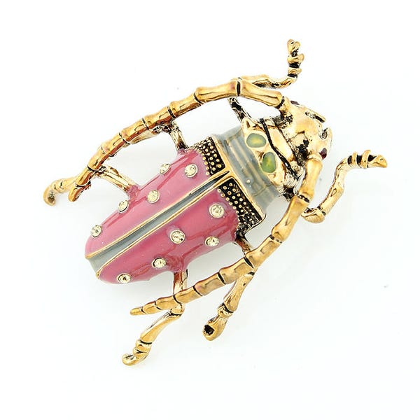 Beetle Brooch, Pink Crystal Rhinestone Realistic Insect Bug Beetle Jewelry Embellishment, Beetle Broach, Boho Jewelry Gifts