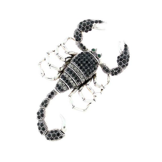 Black Scorpion Brooch Silver Crystal Rhinestones Boho Jewelry | Etsy