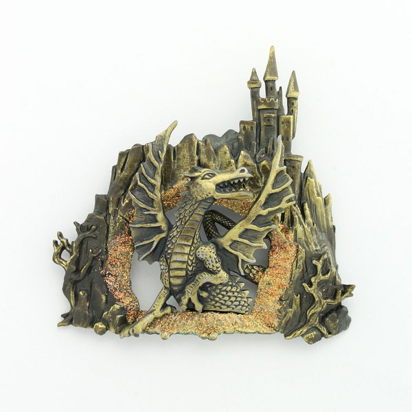 Fantasy Dragon Brooch Crystal Amber Rhinestones Dragons Powerful Gold Fantasy Dragon Broach Pin, Boho Jewelry Gifts