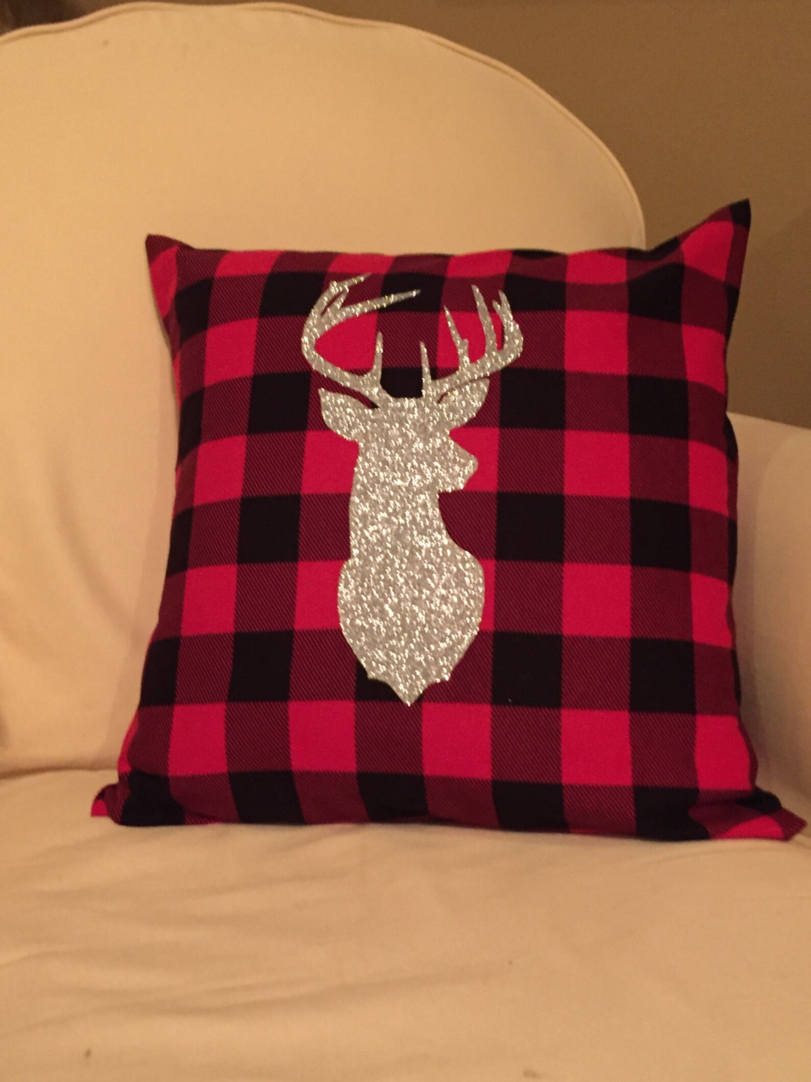 Plaid Deer Throw Pillow Cover Glitter Deer Pillow Cover Etsy