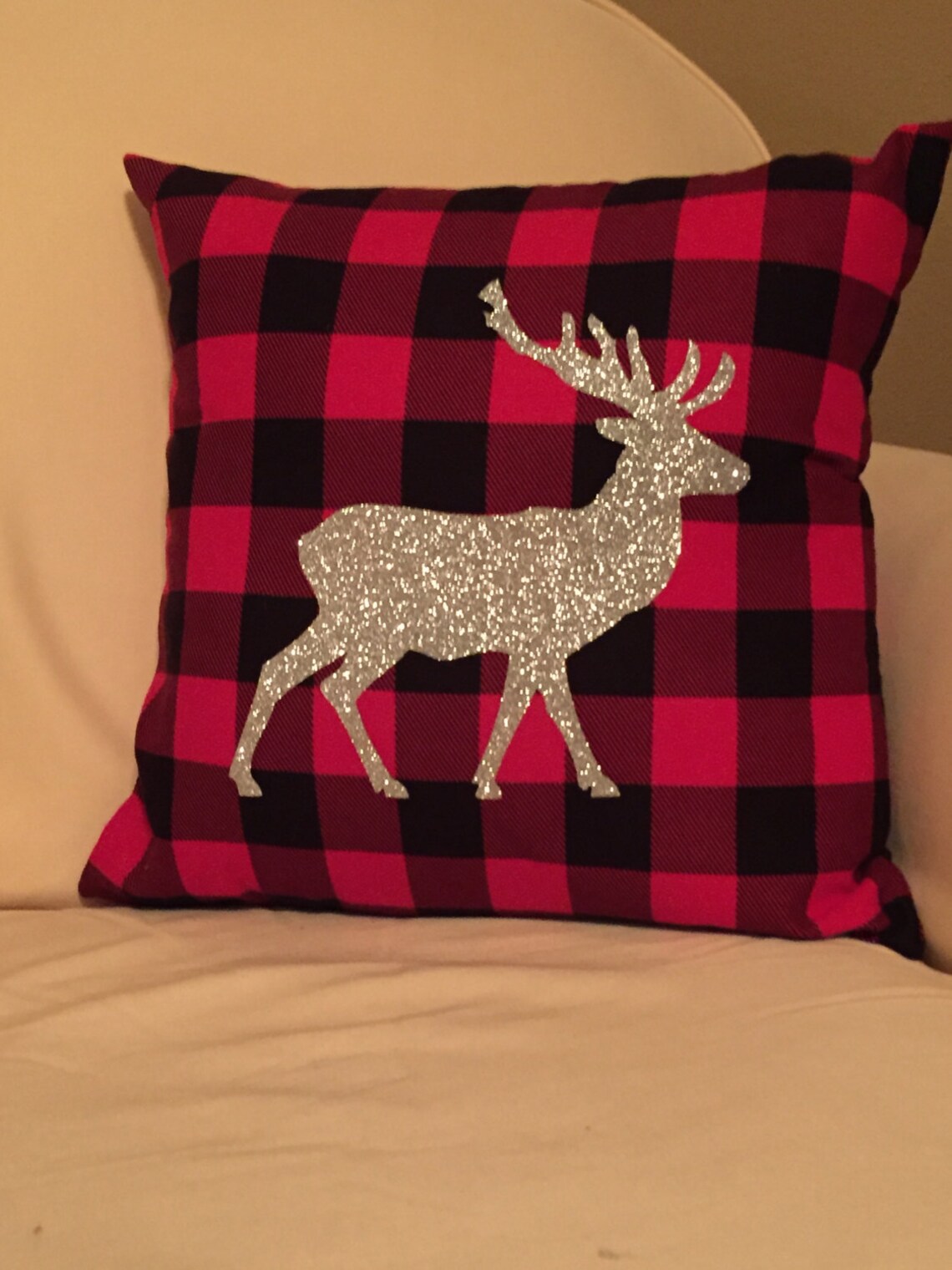 Plaid Deer Throw Pillow Cover Elk Glitter Deer Pillow Etsy