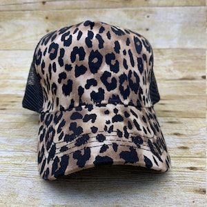 Leopard Print Trucker Hat, Blank Leopard Cap, Cheetah Print Hat, Ponytail Trucker Hat, Messy Bun Cap, High Ponytail Hat, Leopard Baseball