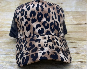 Leopard Print Trucker Hat, Blank Leopard Cap, Cheetah Print  display picture 2