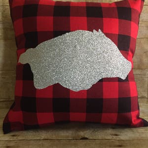 Arkansas Razorbacks Silver Glitter Pin on Officially Licensed Throw Pillows