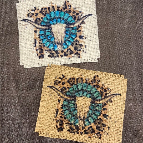 Hat Patch, Leopard Turquoise Skull Concho Hat Patch, DIY Hat Patch, Iron-on Patch, Burlap Patch, Custom Hat Patch, Patches for Hats, Western