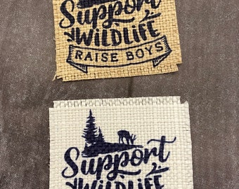 Hat Patch, Support Wildlife Raise Boys Hat Patch, DIY Hat Patch, Iron-on Patch, Burlap Patch, Custom Hat Patch, Patches for Hats, Mom Hat