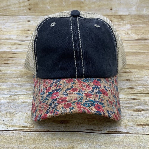 Floral Print Cork Bill Trucker Hat 