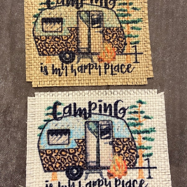 Hat Patch, Camping is My Happy Place Hat Patch, DIY Hat Patch, Iron-on Patch, Burlap Patch, Custom Hat Patch, Patches for Hats, Camping Hat