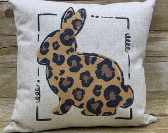 Leopard Bunny Throw Pillow Cover, Easter Throw Pillow, Zippered Pillow Cover for Easter, Leopard Easter Decor, Cheetah Print Bunny